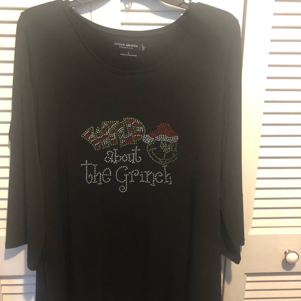 Rhinestone studded Christmas Grinch Shirt Large